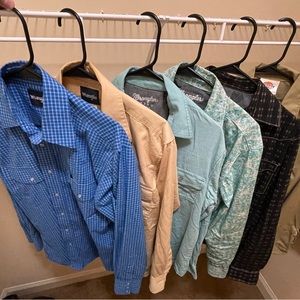 Six Western Wrangler Pearl Snap Shirts